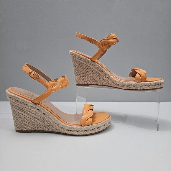 NEW Stuart Weitzman Twist Sandal Size 10 Mango Orange Leather Wedge Espadrille - Picture 3 of 13